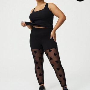 Torrid Full Length Signature Waist Flocked Black Heart Mesh Leggings